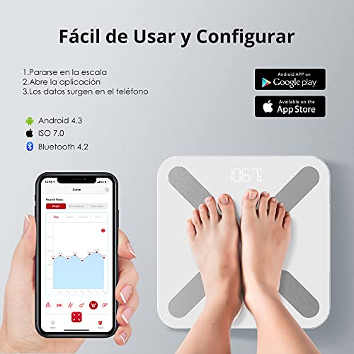 sinocare Báscula Grasa Corporal Muscular, Bascula de Baño Inteligente, Peso Baño, Balanza Peso Corporal, 14 Análisis de Datos Corporales, Alta Precisión (ST/KG/LB) 180kg