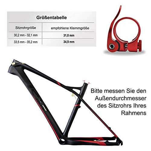 sinzau Abrazadera de sillín de aleación de aluminio para bicicleta, con cierre rápido, 31,8-34,9 mm, color rojo