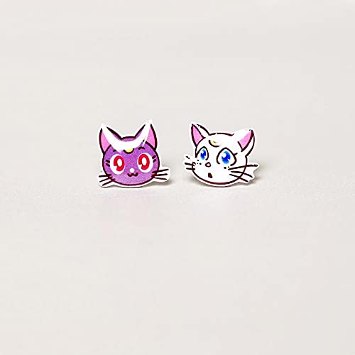 sis-woner Cabeza de Gato Pendientes de Plata 925 Lindos Pendientes asimétricos Regalo de cumpleaños de niña Hecho a Mano-B