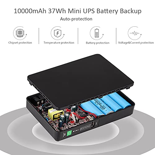 Sistema de Alimentación Ininterrumpida Mini UPS para WiFi, Router, Módem, Cámara con PoE con 10000mAH Batería Entrada 100~240V AC Salida 5V USB 9V/12V DC 24V/48V PoE