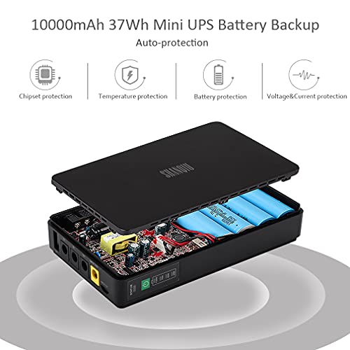 Sistema de Alimentación Ininterrumpida Mini UPS para WiFi, Router, Módem, Cámara de Vigilancia con 10000mAH Batería Entrada DC/USB Salida 5V USB 5V 9V 12V 2A DC