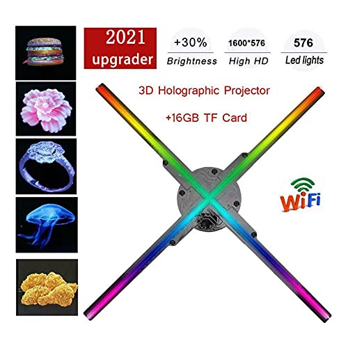 SJL1124 Proyector Holograma Proyector Fan WiFi 3D Holográfico RGB0805 LED Decoraciones de Fiesta Holograms Fan Publicidad Máquina giratoria Imagin 56cm para Tienda, Bar, Casino, Exhibición De Fiestas