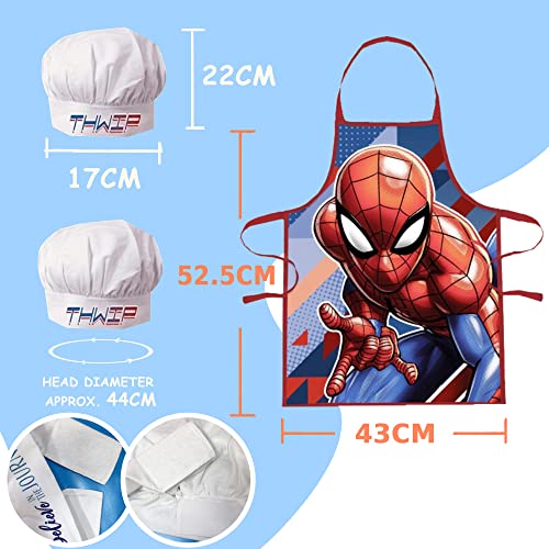 SKYLINE, Pack Delantal y Gorro de Cocinero para Niños, Spiderman, Delantal de Cocina Infantil, Delantal para Hornear, Cocinar, Pintar, Artesanías de Niños