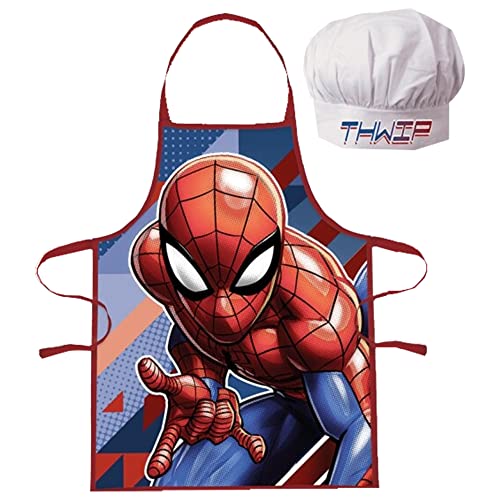 SKYLINE, Pack Delantal y Gorro de Cocinero para Niños, Spiderman, Delantal de Cocina Infantil, Delantal para Hornear, Cocinar, Pintar, Artesanías de Niños