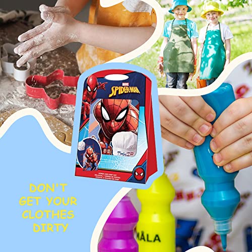 SKYLINE, Pack Delantal y Gorro de Cocinero para Niños, Spiderman, Delantal de Cocina Infantil, Delantal para Hornear, Cocinar, Pintar, Artesanías de Niños