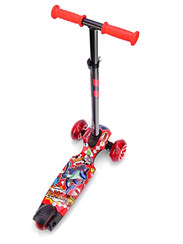 Small Rider Turbo Cartoons, Patinete de 3 Ruedas con Dibujos Animados, Ruedas Anchas con luz LED, Plegable, Ajustable en Altura, Carga máxima 70 kg, Niños y niñas 3 a 8 años (Rojo)