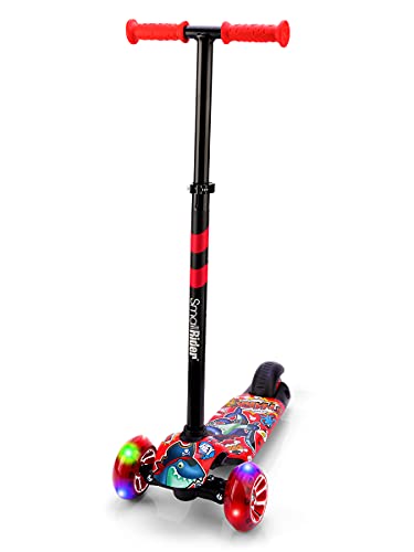 Small Rider Turbo Cartoons, Patinete de 3 Ruedas con Dibujos Animados, Ruedas Anchas con luz LED, Plegable, Ajustable en Altura, Carga máxima 70 kg, Niños y niñas 3 a 8 años (Rojo)