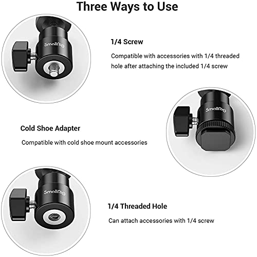 SMALLRIG Mini Rotula de Bola, 360 Grados Ball Head Mount con 1/4 Tornillo y Adaptador de Zapata Flash - 761