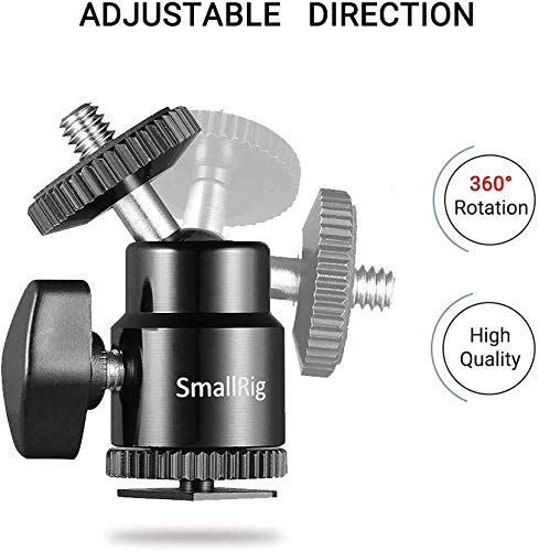 SMALLRIG Mini Rotula de Bola, 360 Grados Ball Head Mount con 1/4 Tornillo y Adaptador de Zapata Flash - 761