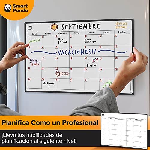 Smart Panda Calendario Magnético para Nevera - Ideal Planificador de Menú, Recordatorio, Lista de la Compra - Pizarra Magnética Incluye 4 Rotuladores de Color - Mensual - En Español