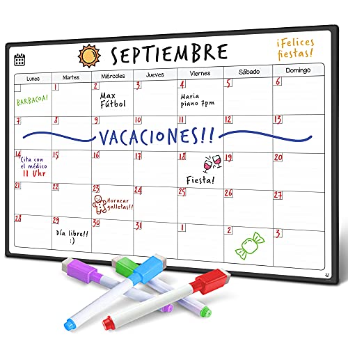 Smart Panda Calendario Magnético para Nevera - Ideal Planificador de Menú, Recordatorio, Lista de la Compra - Pizarra Magnética Incluye 4 Rotuladores de Color - Mensual - En Español