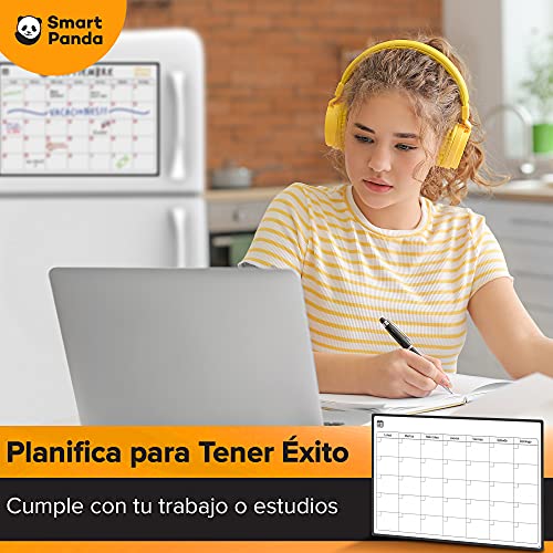 Smart Panda Calendario Magnético para Nevera - Ideal Planificador de Menú, Recordatorio, Lista de la Compra - Pizarra Magnética Incluye 4 Rotuladores de Color - Mensual - En Español