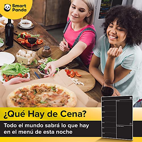 Smart Panda Pizarra Magnética Negra para Nevera - Ideal Planificador de Comidas Semanales, Lista de la Compra o Pizarra de Notas para la Familia - Calendario Magnético Incluye Rotuladores – En Español