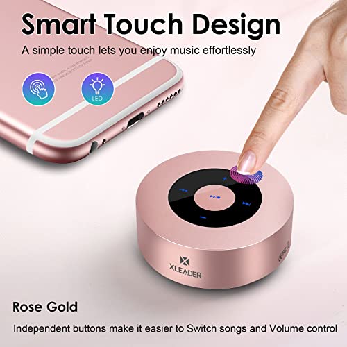 [Smart Touch] Altavoz Bluetooth XLeader SoundAngel A8 (3rd Gen) Mini Altavoz Oro Rosa con Estuche Portátil Impermeable Micrófono 15h Música Sonido Cristal para iPhone iPad Tablet Ducha Chica Regalo