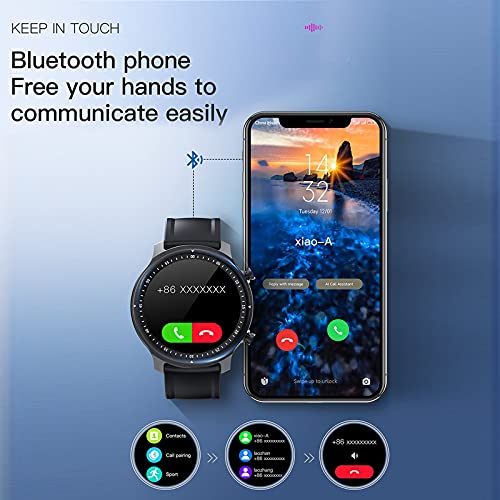 Smartwatch Hombres Relojes Inteligentes Bluetooth recibe Llamadas,Fitness Smartwatch 1.28'' de Reloj Deportivo con Podómetro para Samsung Huawei Android iOS Ronda(Negro)