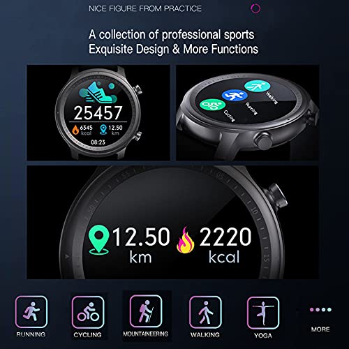 Smartwatch Hombres Relojes Inteligentes Bluetooth recibe Llamadas,Fitness Smartwatch 1.28'' de Reloj Deportivo con Podómetro para Samsung Huawei Android iOS Ronda(Negro)