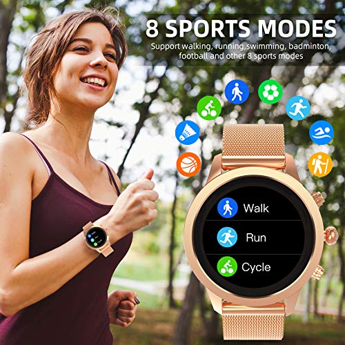 Smartwatch Mujer, Aney Well Reloj Inteligente IP68 con Oxígeno Sanguíneo Pulsómetro, Monitor de Sueño, Notificaciones Inteligentes, Reloj Deportivo Mujer con Podómetro Caloría para Android iOS