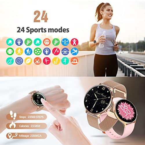 Smartwatch Mujer, Reloj Inteligente Mujer A Prueba de Agua IP68, Smart Watch 1.3” Táctil Completa con Caloría, SpO2, Menstrual Registro, Podómetro Pulsera Actividad Inteligente con iOS Android(Rosa)