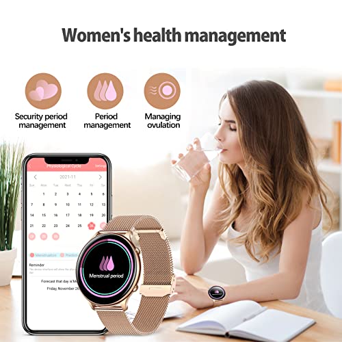 Smartwatch Mujer, Reloj Inteligente Mujer A Prueba de Agua IP68, Smart Watch 1.3” Táctil Completa con Caloría, SpO2, Menstrual Registro, Podómetro Pulsera Actividad Inteligente con iOS Android(Rosa)