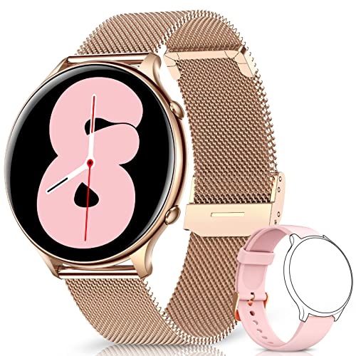 Smartwatch Mujer, Reloj Inteligente Mujer A Prueba de Agua IP68, Smart Watch 1.3” Táctil Completa con Caloría, SpO2, Menstrual Registro, Podómetro Pulsera Actividad Inteligente con iOS Android(Rosa)