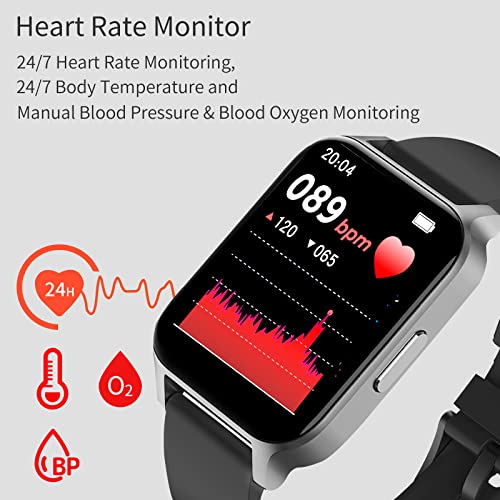 Smartwatch,1.69" Reloj Inteligente Hombre Mujer con Temperatura,Impermeable IP68 Fitness Reloj 24 Modos Deporte con Pulsómetro Monitor de Sueño Calorías Podómetro para Android iOS Rosado (Negro)