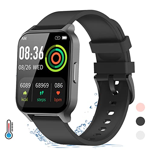 Smartwatch,1.69" Reloj Inteligente Hombre Mujer con Temperatura,Impermeable IP68 Fitness Reloj 24 Modos Deporte con Pulsómetro Monitor de Sueño Calorías Podómetro para Android iOS Rosado (Negro)