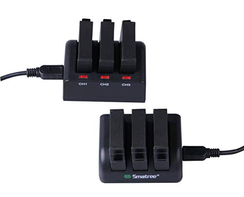 Smatree Batería de Repuesto (Paquete de 2), Cargador de 3 Canales con Cable USB Compatible con videocámara con cámara GoPro Hero 4