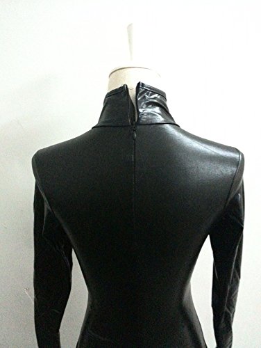 SMGZC Sexy Mujer Aspecto Mojado Manga Larga Mono Negro Cuero Látex Catsuit Body Entrepierna Abierta Club Ropa (XL)