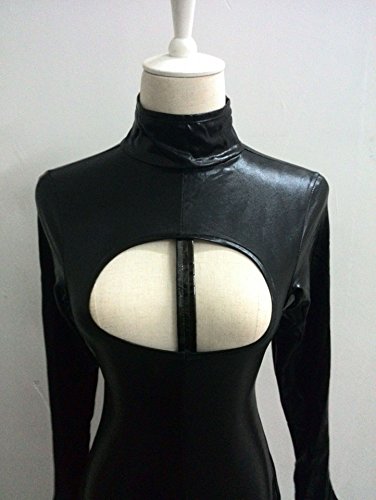 SMGZC Sexy Mujer Aspecto Mojado Manga Larga Mono Negro Cuero Látex Catsuit Body Entrepierna Abierta Club Ropa (XL)