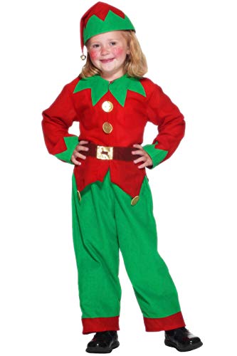 Smiffys-24507m Disfraz de Elfo, con Parte de Arriba, pantalón y Gorro, Color Rojo y Verde, M-Edad 7-9 años (Smiffy'S 24507M)