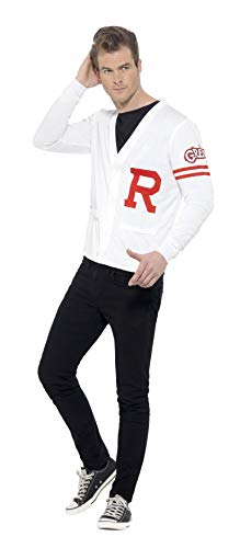 Smiffys-42898M Licenciado Oficialmente Disfraz de Rydell Prep de Grease, con Chaleco de Punto, Color Blanco, M-Tamaño 38"-40" (Smiffy'S 42898M)