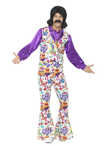 Smiffys 60s Groovy Hippie - Traje con chaleco, camisa y pantalones, Multicolor, XL