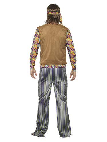 Smiffy's Smiffys-44680L Disfraz de Cantante Hippie años 60 para Hombre, con Camiseta, chalec, Multicolor, L-Tamaño 42"-44" 44680L