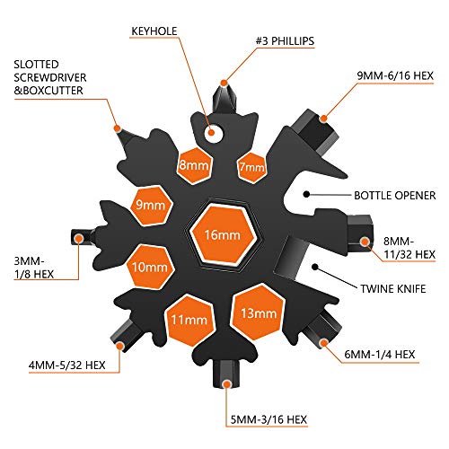 Snowflake Multi-Tool 18 en 1, portátil, de acero inoxidable, regalos para hombres, herramienta genial, pequeño regalo para papá, esposo (Plateado)