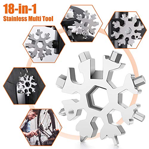Snowflake Multi-Tool 18 en 1, portátil, de acero inoxidable, regalos para hombres, herramienta genial, pequeño regalo para papá, esposo (Plateado)