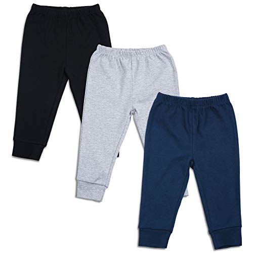 SOBOWO - Pantalones de algodón para bebé (3 unidades, unisex), color sólido, informal, para recién nacidos, niños y niñas de 0 a 24 meses Negro/Gris/Azul Marino. 18 meses