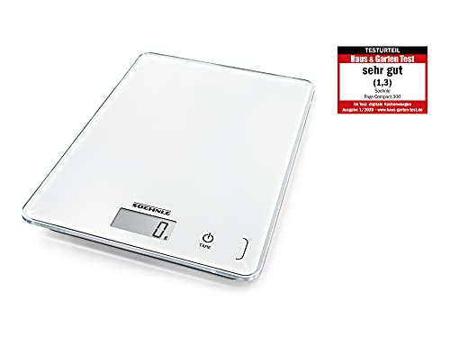 Soehnle Báscula de cocina Page Compact 300, báscula digital que pesa entre 1 g y 5 kg, peso de cocina con diseño elegante y con pantalla LCD, blanco