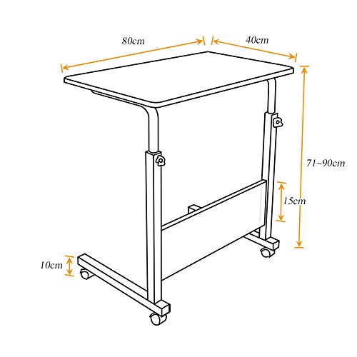 SogesFurniture Mesa Portátil Ordenador Ajustable con Ruedas, 80 * 40cm Mesa sofá Mesa de Escritorio para Cama o Sofá, Arce Blanco 05#1-80MP-BH