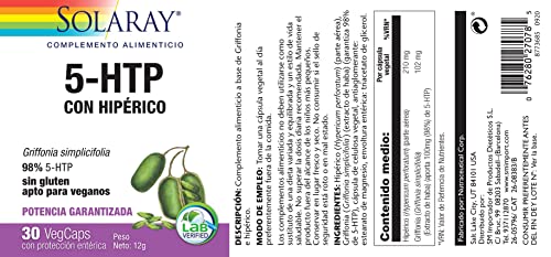 Solaray 5-HTP 100mg | con Hipérico | 30 VegCaps