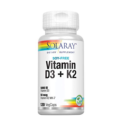 SOLARAY Vitamin D3 + K2 | 5000 Iu | Vegcaps Es 200 G, Sin Sabor, One size, Vanilla, 120 Unidad
