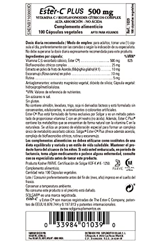 Solgar - Ester-C® Plus Vitamina C 500 mg - 100 Cápsulas vegetales