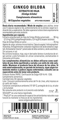 Solgar | Ginkgo Biloba Extracto de hoja | 60 Cápsulas Vegetales