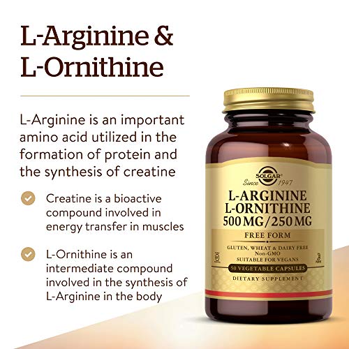 Solgar L-Arginina 500 mg / L-Ornitina Cápsulas vegetales de 250 mg - Envase de 50