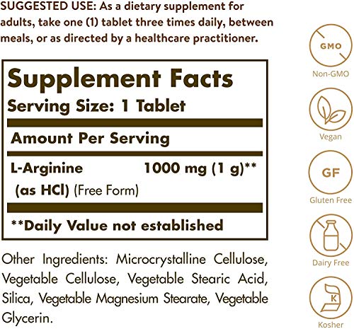 Solgar L-Arginina Comprimidos de 1000 mg, Envase de 90