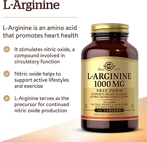 Solgar L-Arginina Comprimidos de 1000 mg, Envase de 90