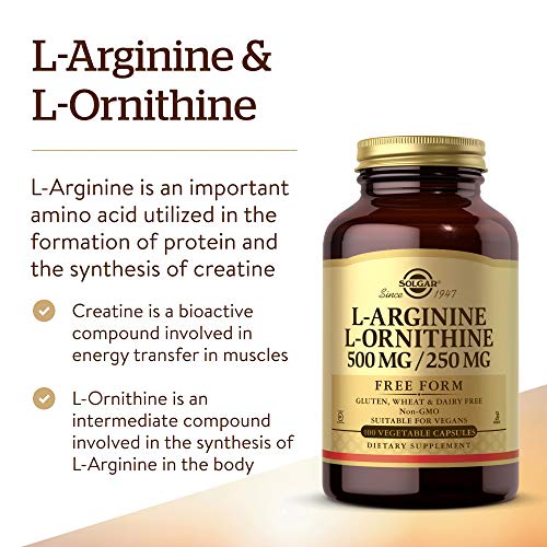 Solgar L-Arginine/L-Ornithine Vegetable Capsules, 500/250 mg, 100 Count by Solgar