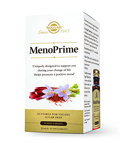 Solgar Menoprime, Mujer, Menopausia, Con Extracto De Azafrán Y Ruibarbo, 30 Cápsulas 200 G, Blanco