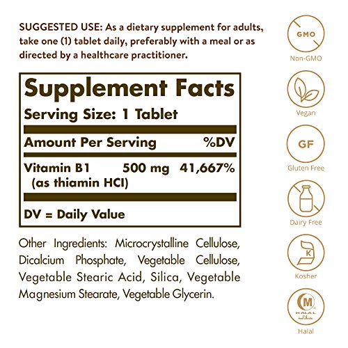 Solgar Vitamina B1 (Tiamina) 500 mg Comprimidos - Envase de 100