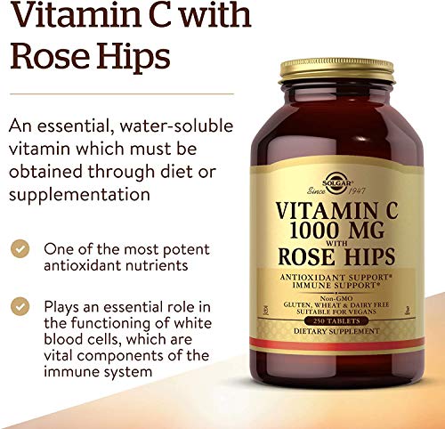 Solgar Vitamina C con escaramujo 1000 mg Comprimidos, Rose Hips - Envase de 250