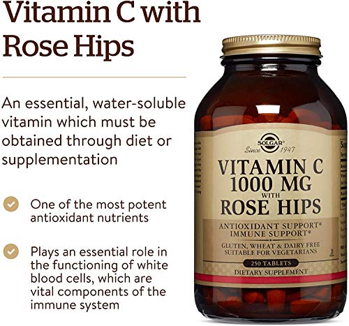 Solgar Vitamina C con escaramujo 1000 mg Comprimidos, Rose Hips - Envase de 250